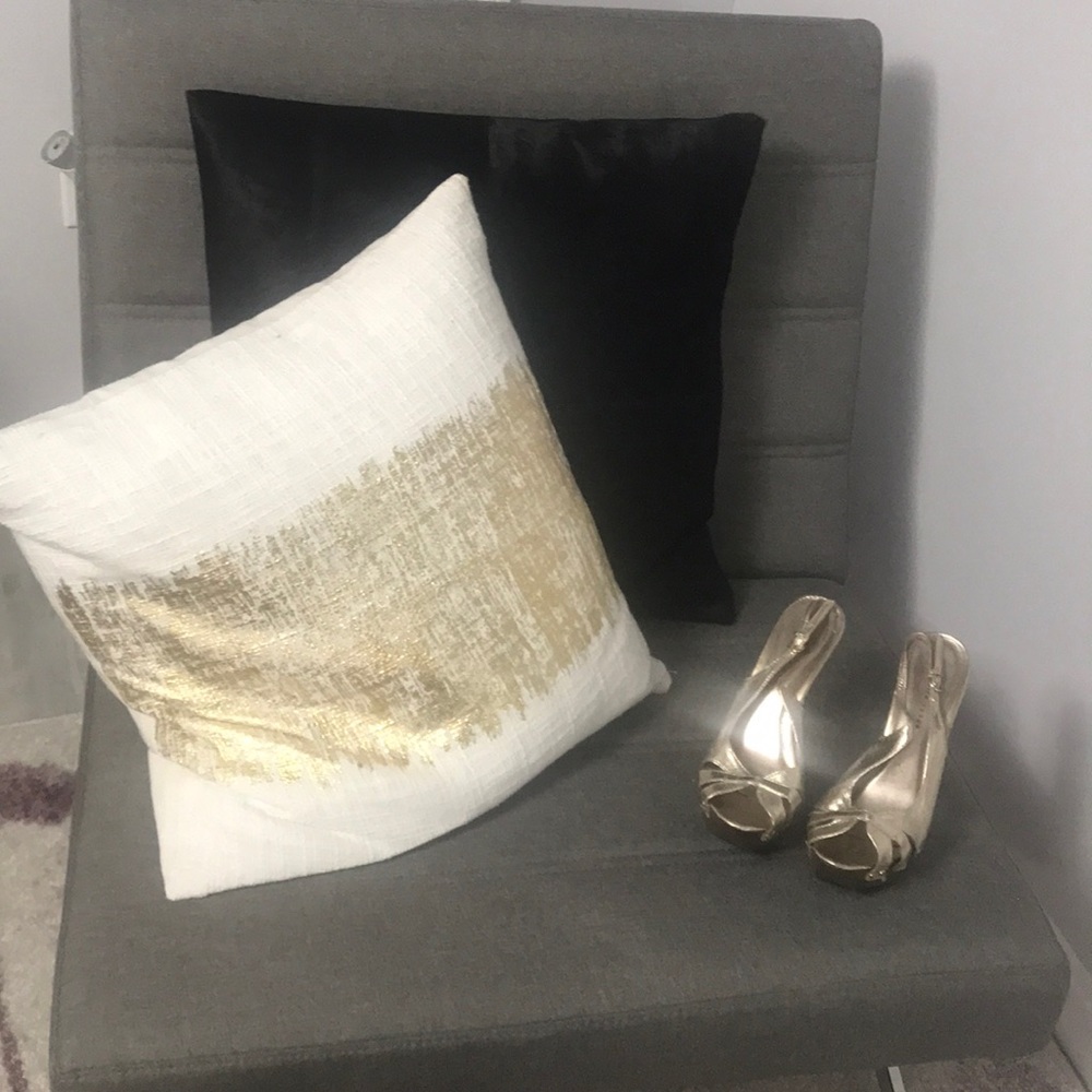 Gold and brown peep toe heels